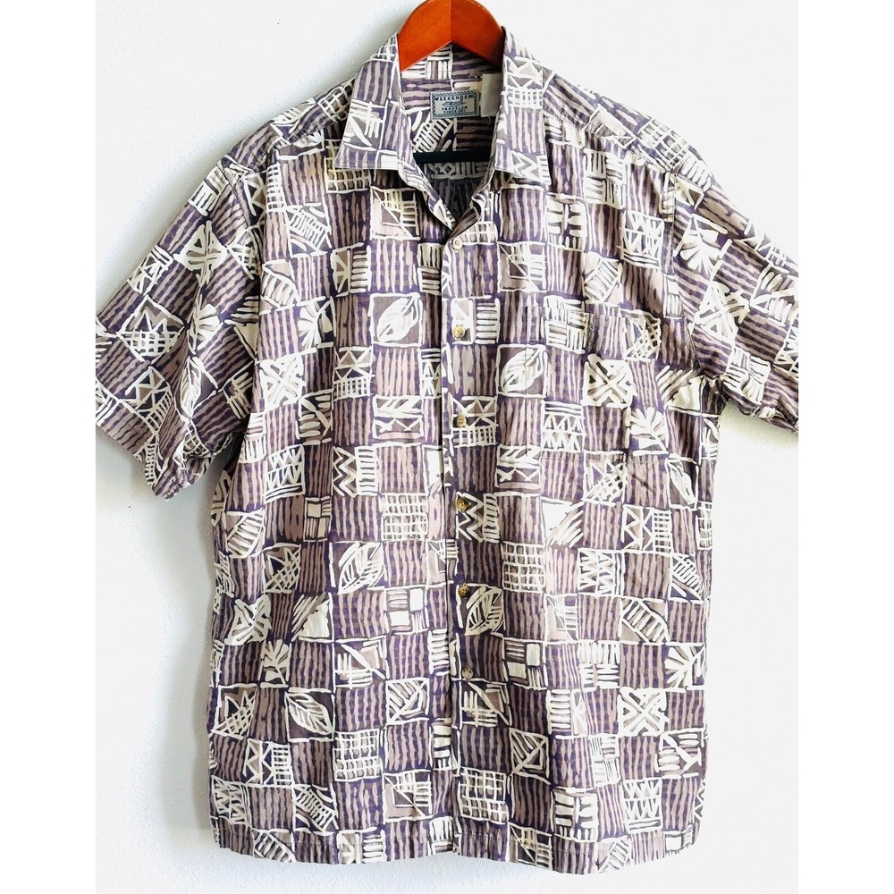 WEEKENDER Men's XL Brown & Beige Hawaiian‎ Short Sleeve Button Down Camp Shirt